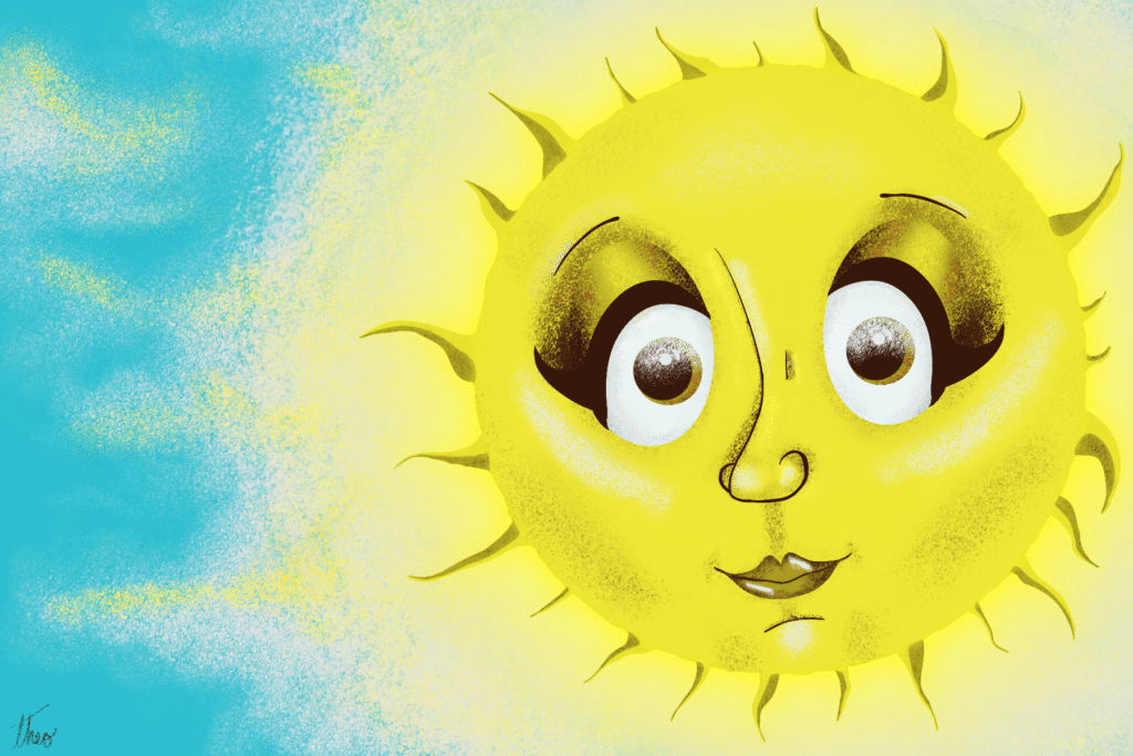A smiling, anthropomorphized sun